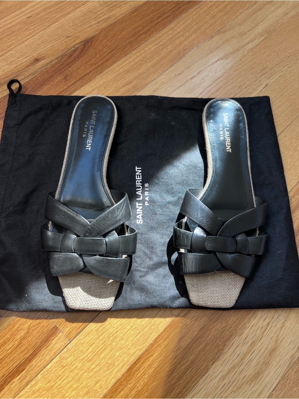 Saint Laurent Black Raffia Tribute slides Mules